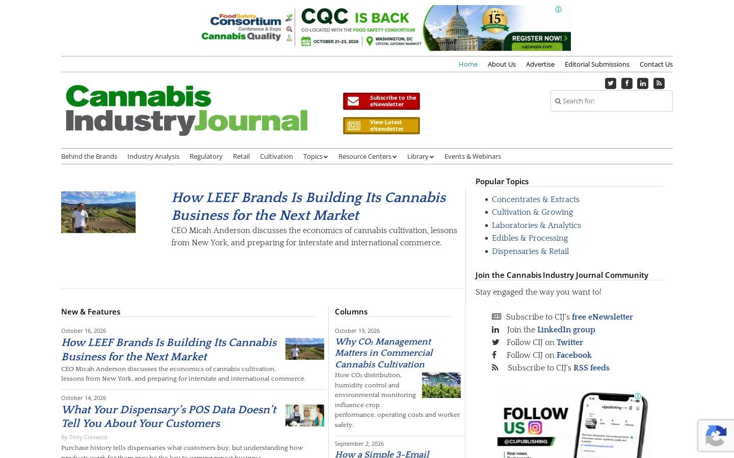 Cannabis Industry Journal Homepage screenshot
