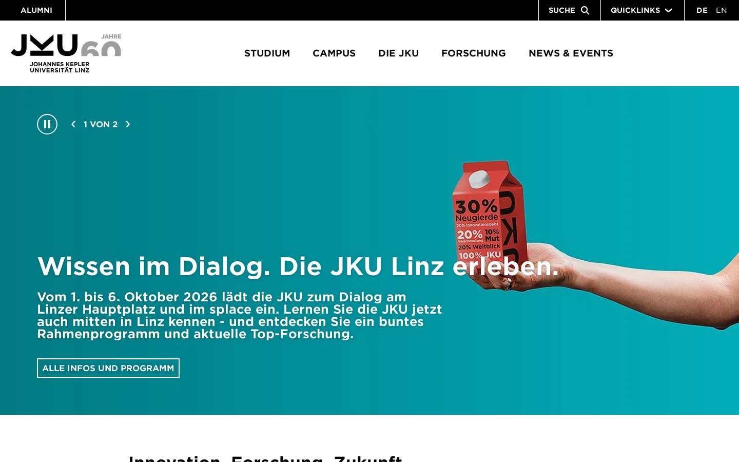 JKU Linz Homepage screenshot