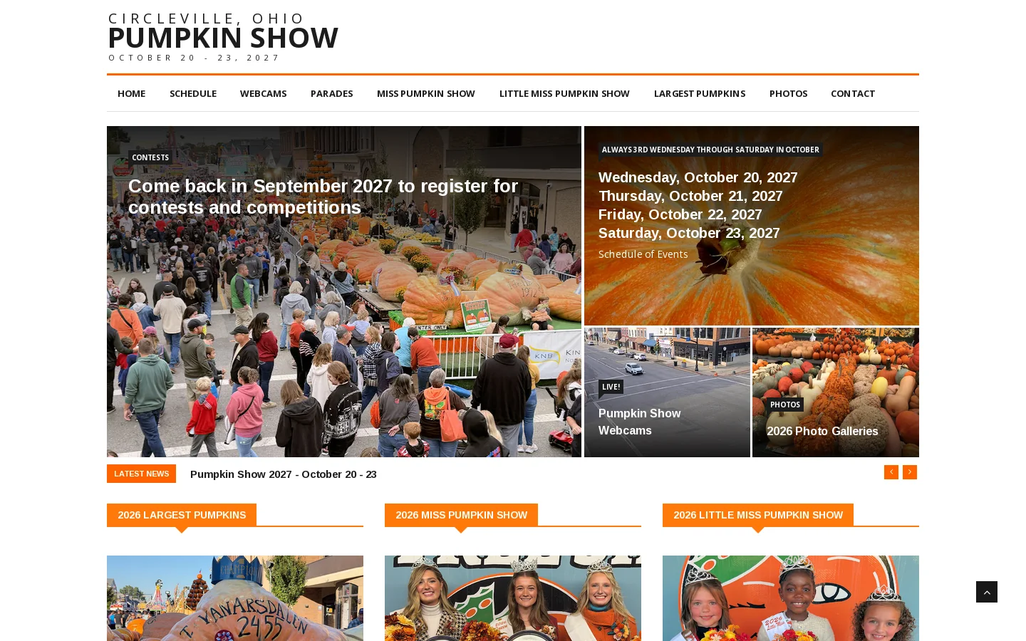The Official Circleville Pumpkin Show Website Homepage screenshot