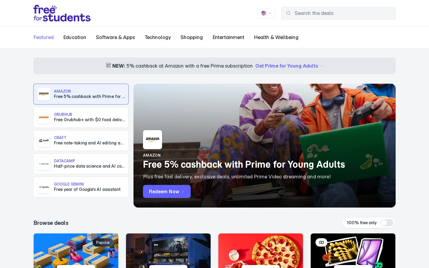 FreeForStudents Homepage screenshot