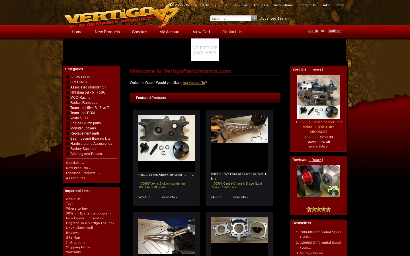 Vertigo Performance, Custom Aftermarket 1/5th scale parts Homepage screenshot