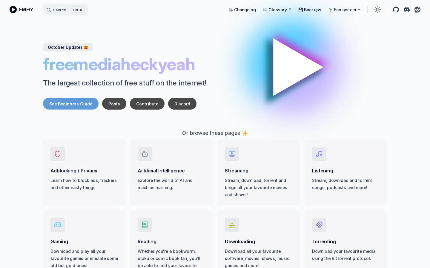 Welcome • freemediaheckyeah Homepage screenshot