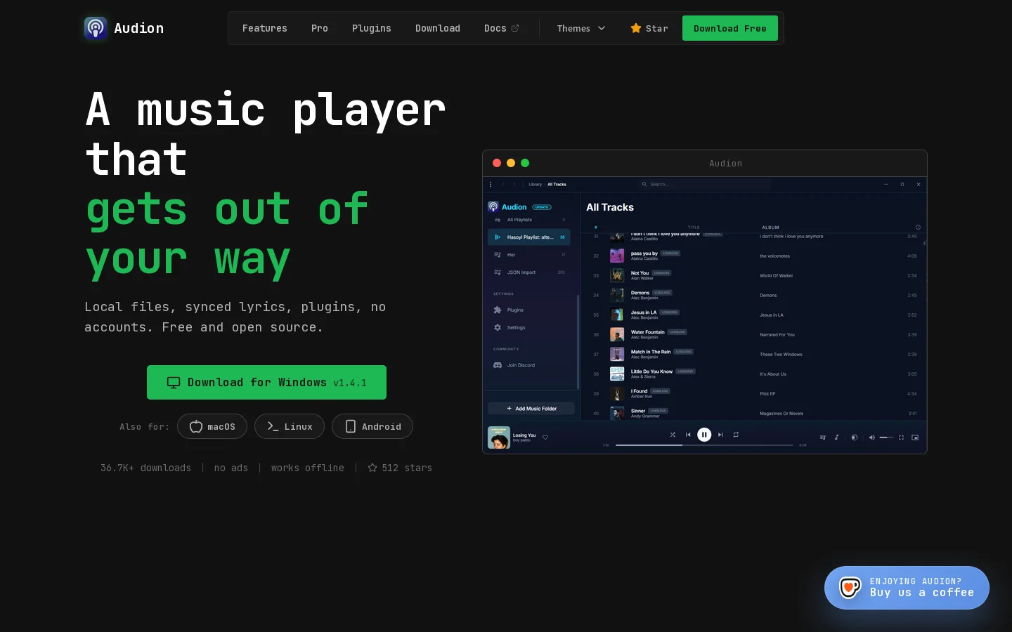 Audion - Open Source Home for Your Local Library Homepage screenshot