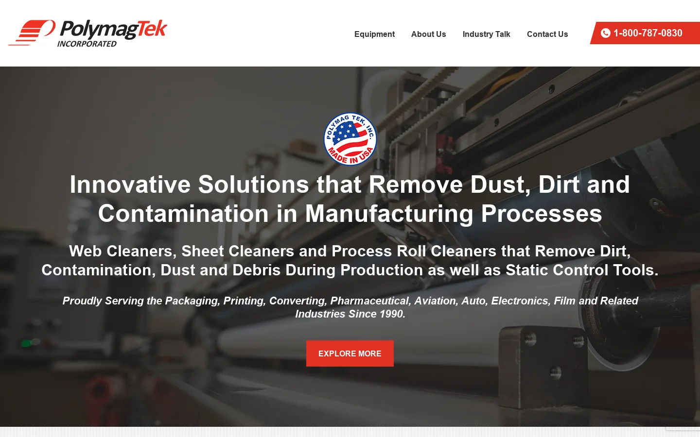 Polymag® Tek Contact Web Cleaners, Sheet Cleaners and Roll Cleaners Homepage screenshot