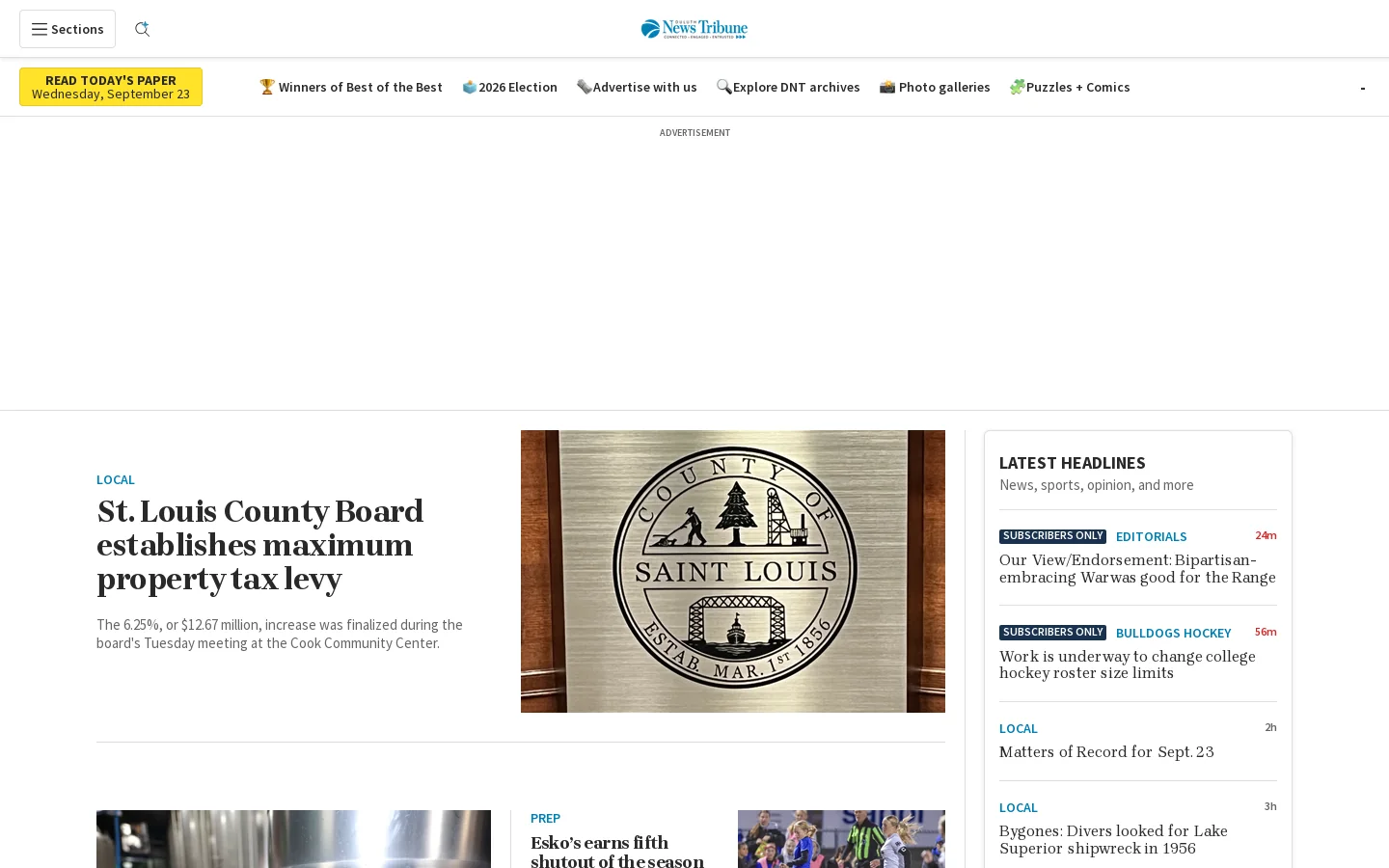 Duluth News Tribune Homepage screenshot