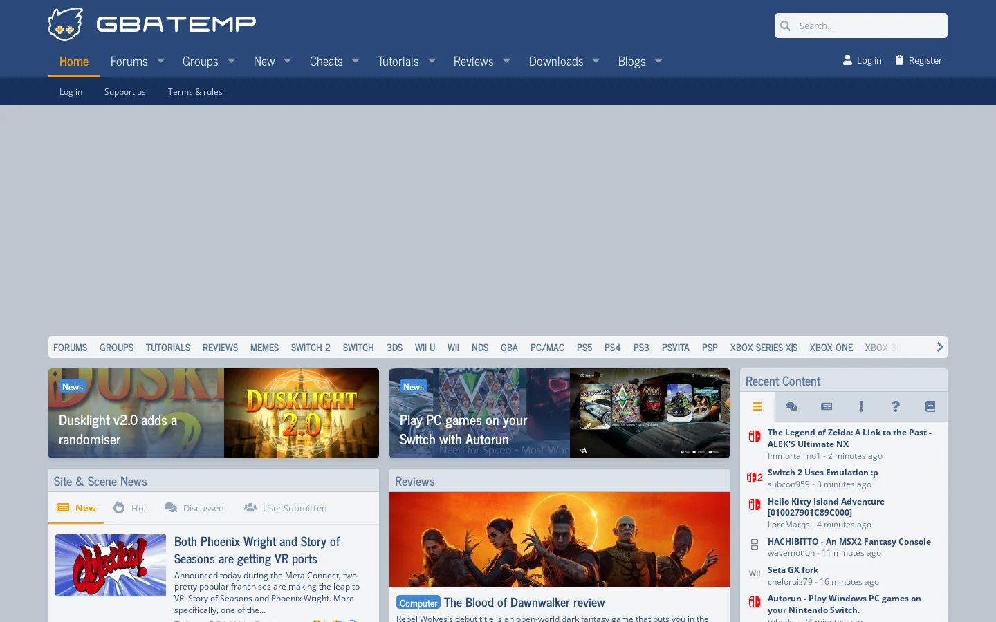 GBAtemp.net Homepage screenshot