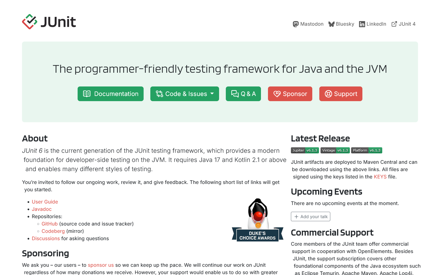 JUnit Homepage screenshot