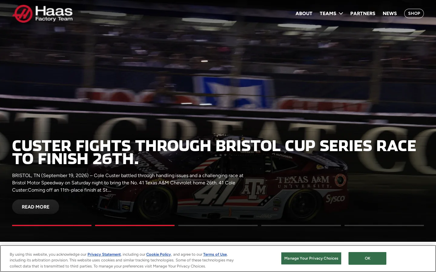 The Official Haas Racing Team Website Homepage screenshot