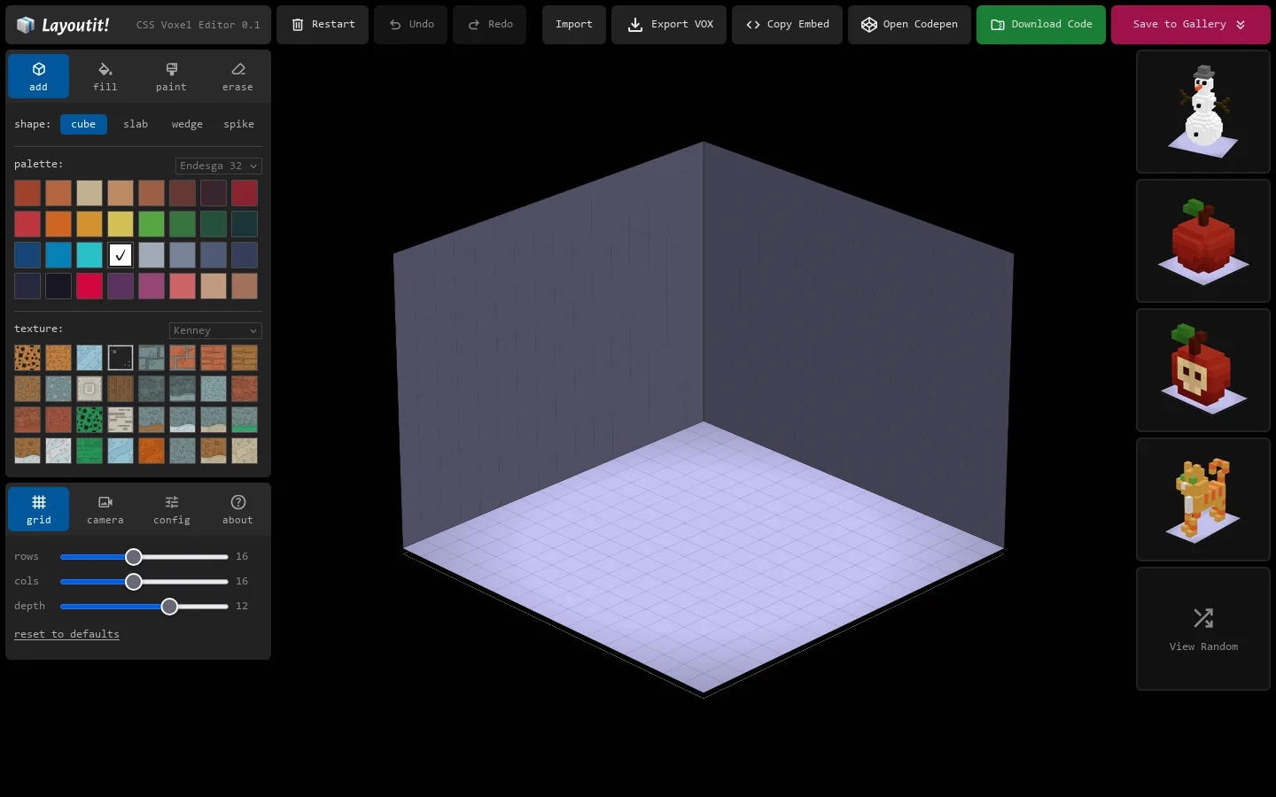 Layoutit Voxels - CSS Voxel Editor Homepage screenshot