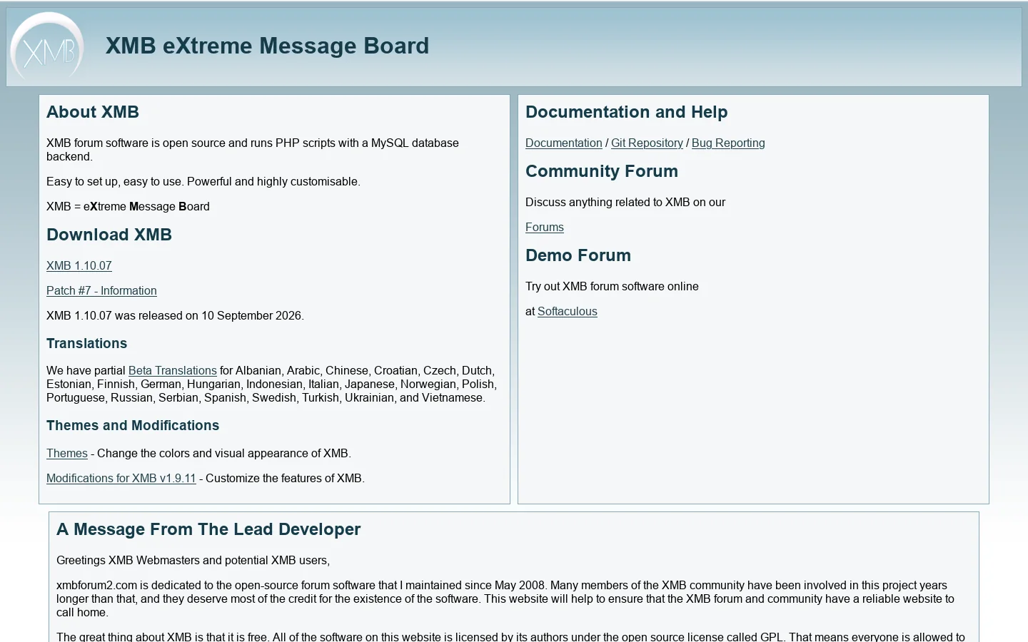 XMB Forum Software Homepage screenshot