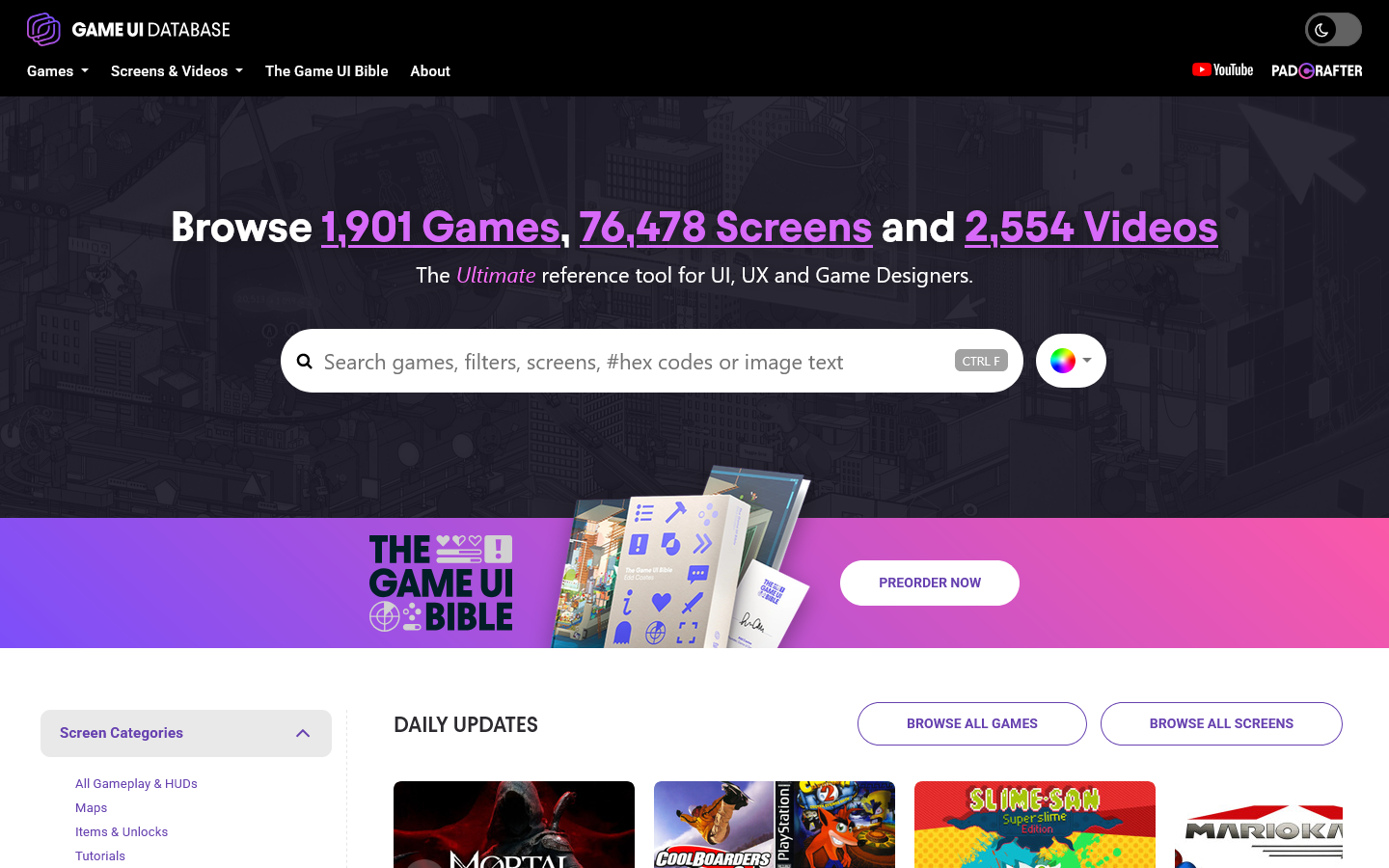 Game UI Database 2.0 Homepage screenshot