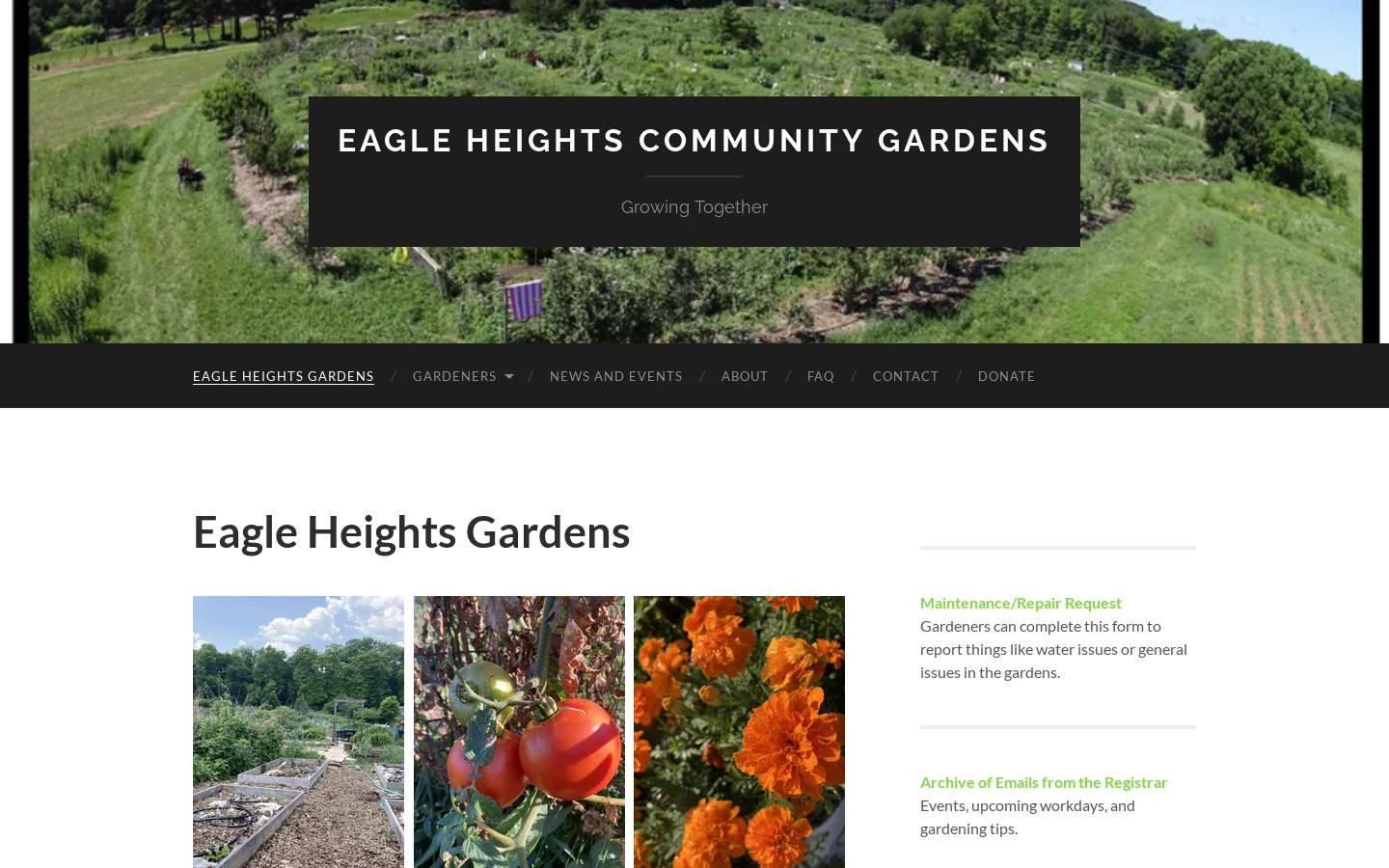 Eagle Heights Community Gardens – Growing Together Homepage screenshot