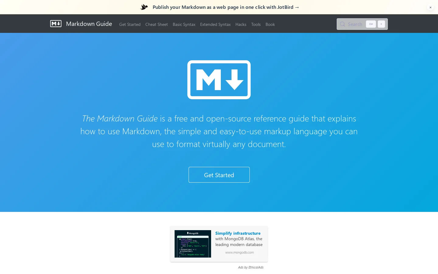 Markdown Guide Homepage screenshot