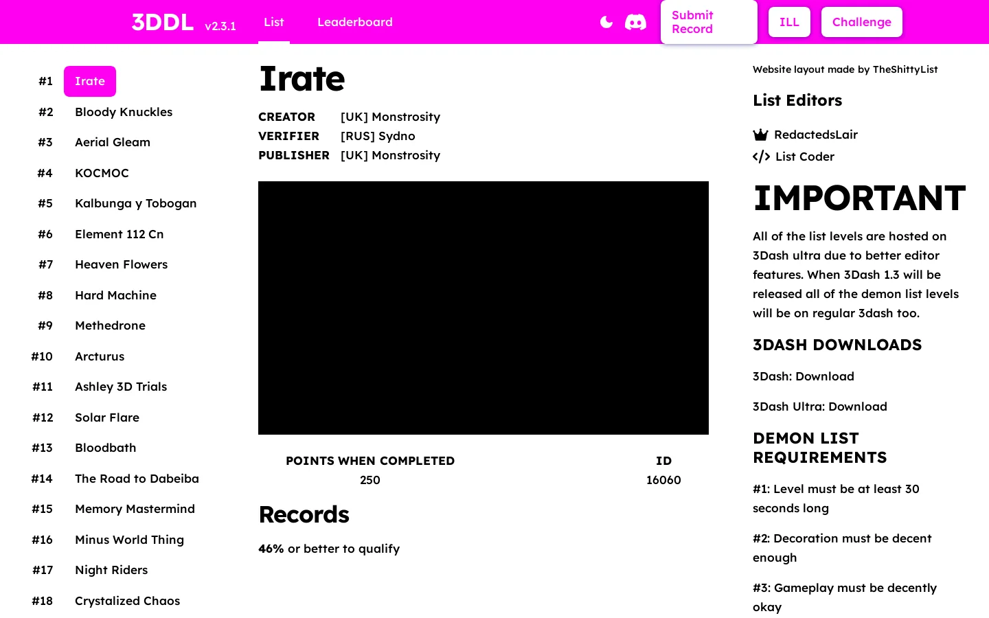 3Dash Demon list Homepage screenshot