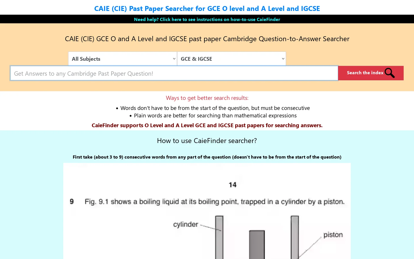 CAIE Finder Homepage screenshot