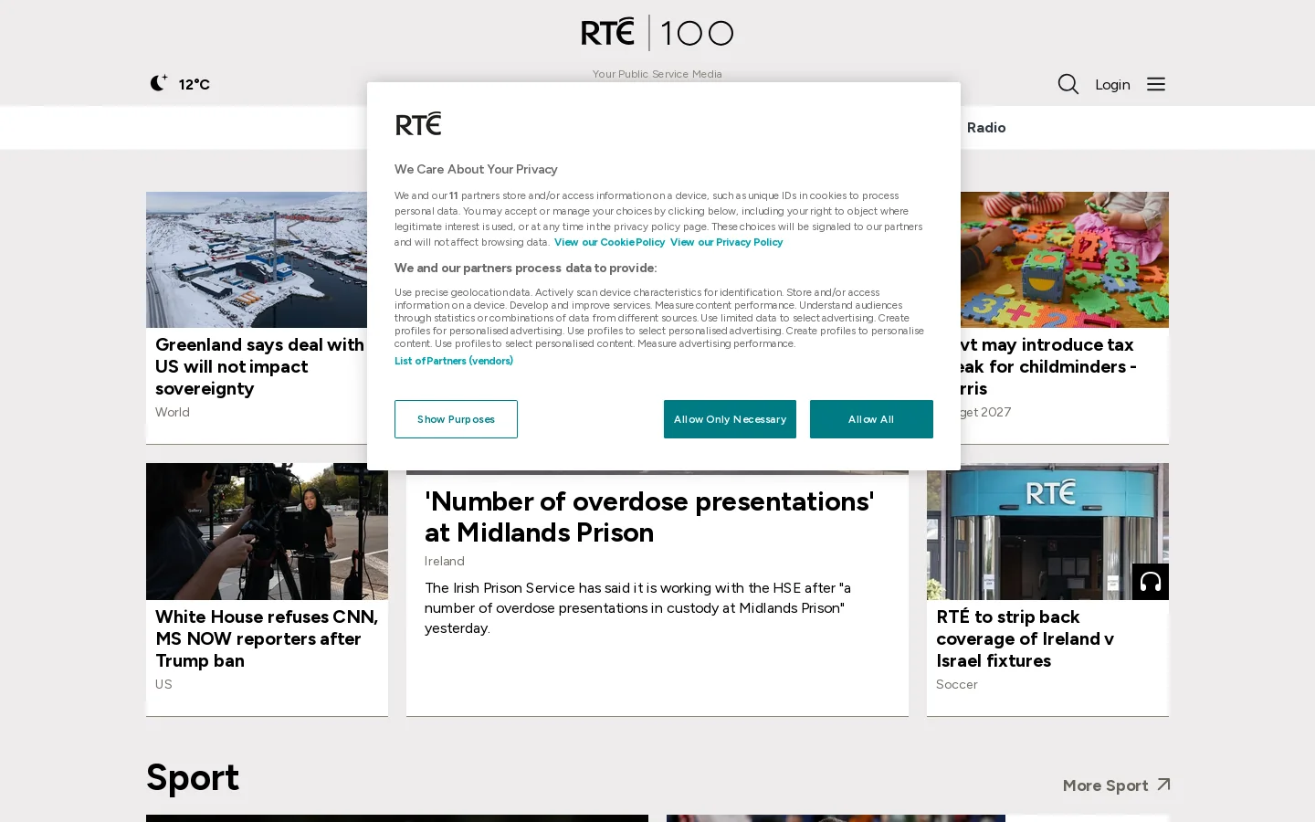 RTÉ Ireland's National Television and Radio Broadcaster Homepage screenshot