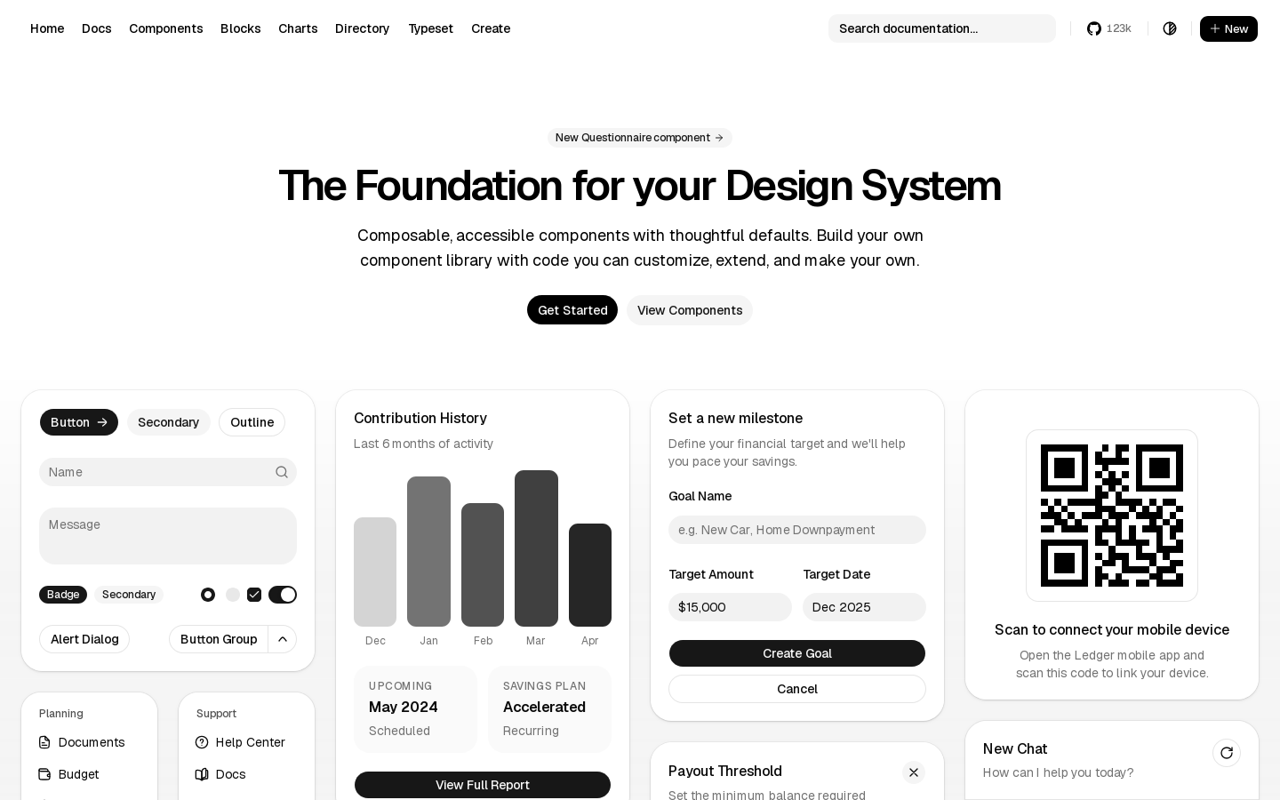 shadcn/ui - The Foundation for your Design System Homepage screenshot