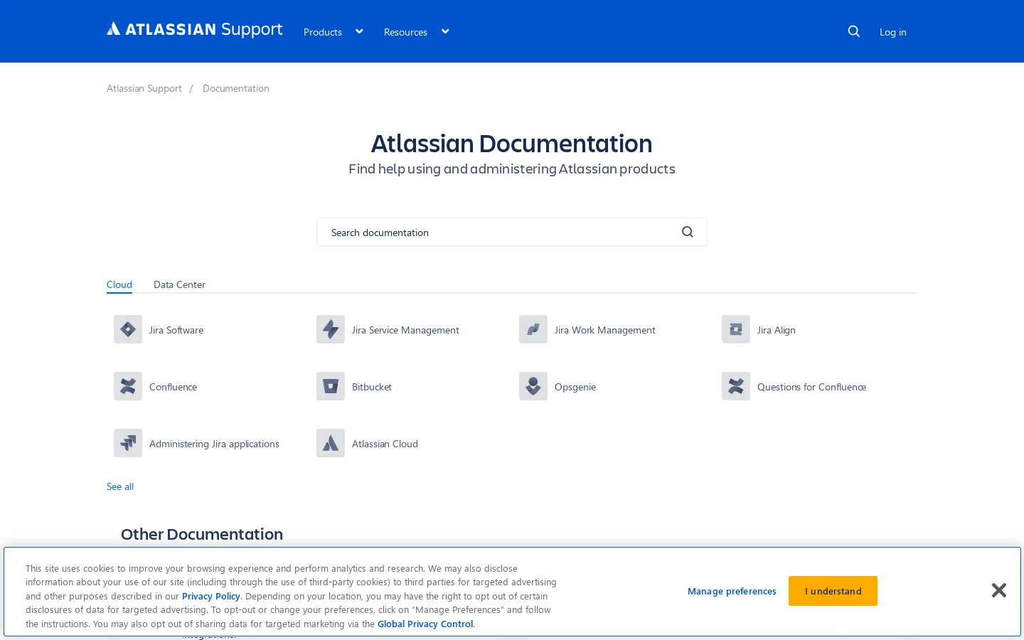 Atlassian Documentation | Atlassian Support | Atlassian Documentation Homepage screenshot