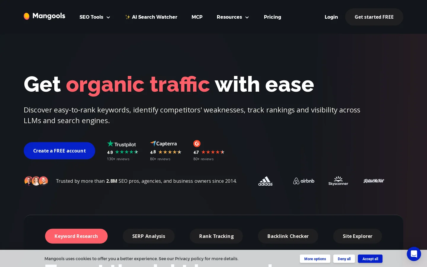 Mangools Homepage screenshot