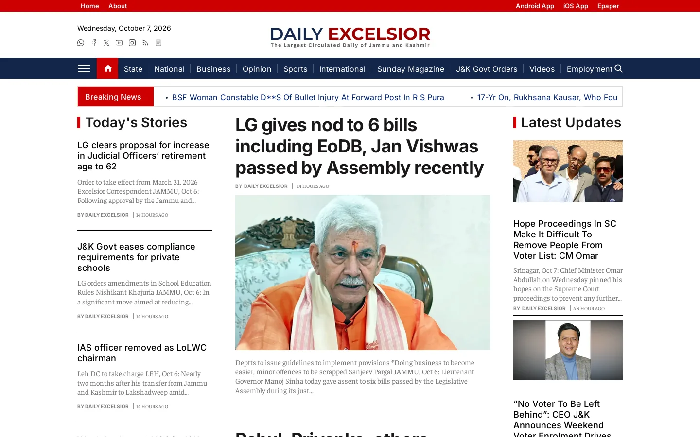 Daily Excelsior Homepage screenshot