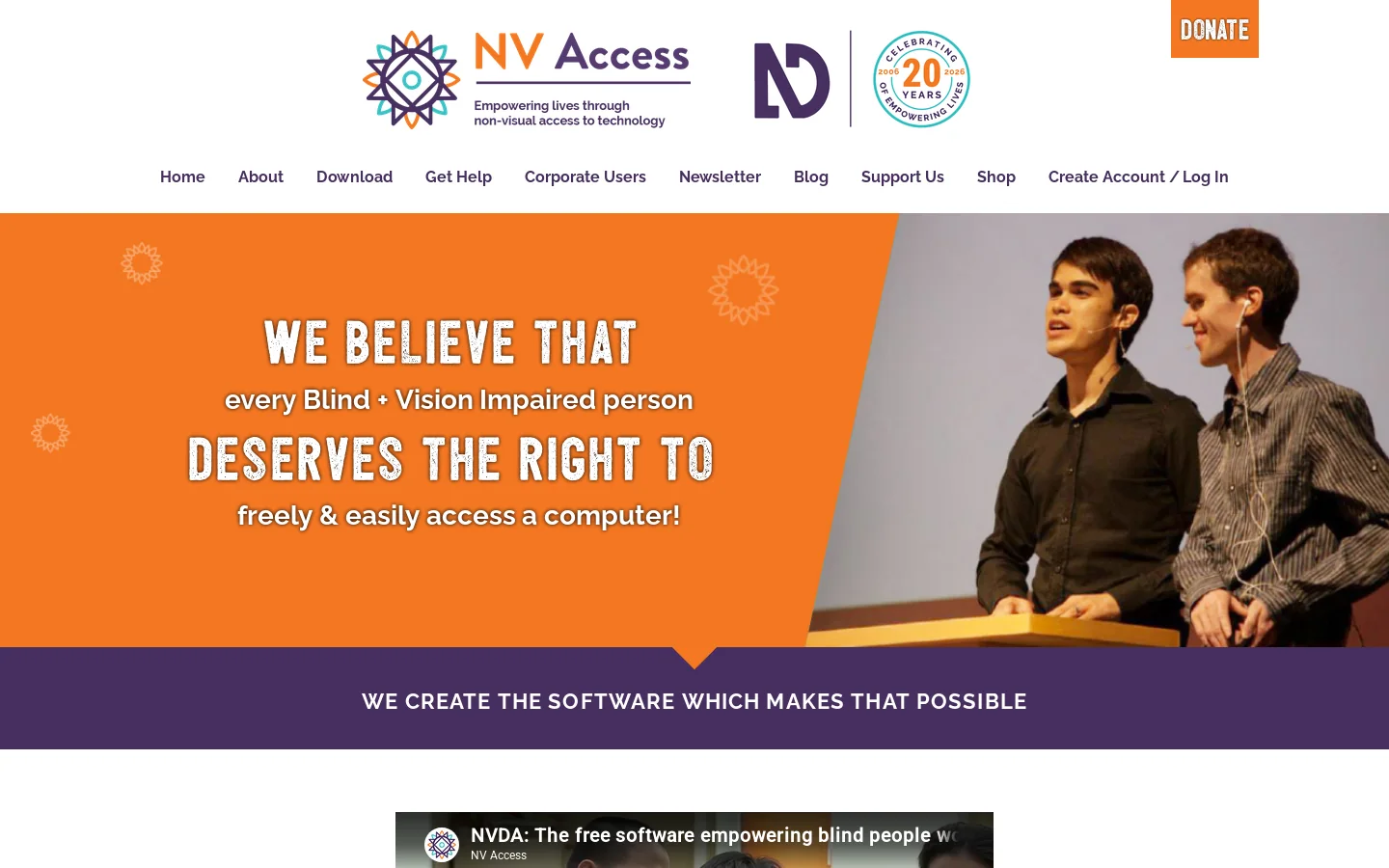 NV Access Homepage screenshot