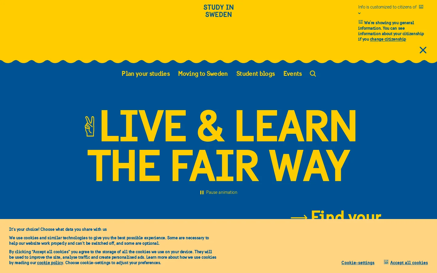 Study in Sweden Homepage screenshot