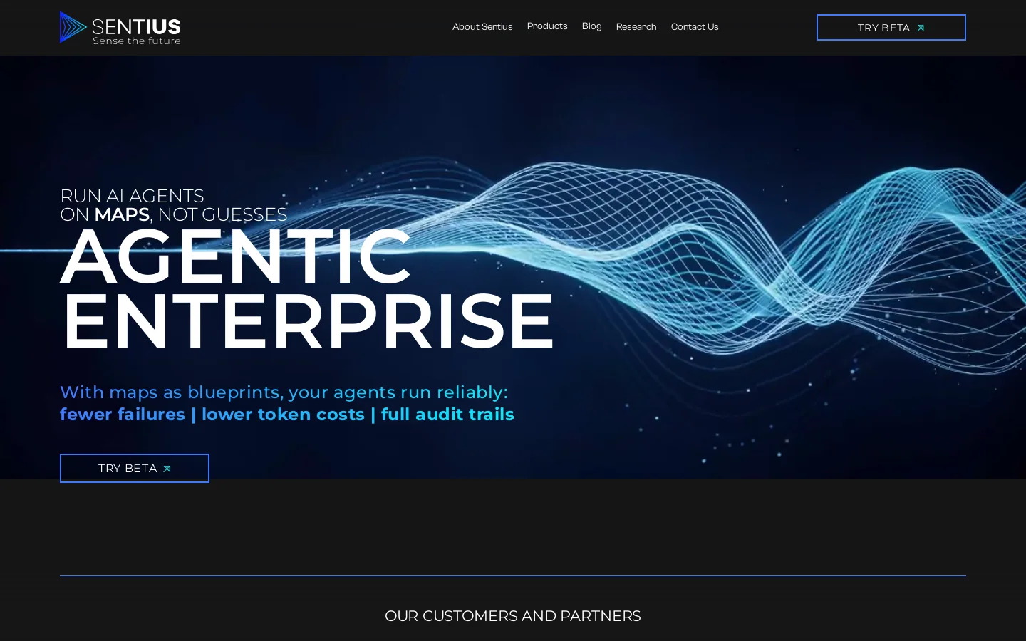 Sentius Autonomous AI Agent Homepage screenshot