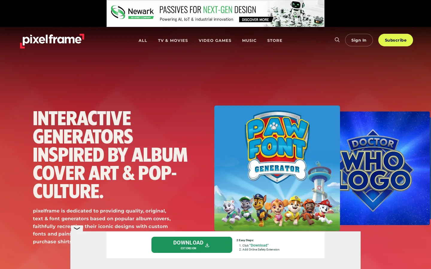 Interactive generators inspired by album cover art & pop-culture. Homepage screenshot