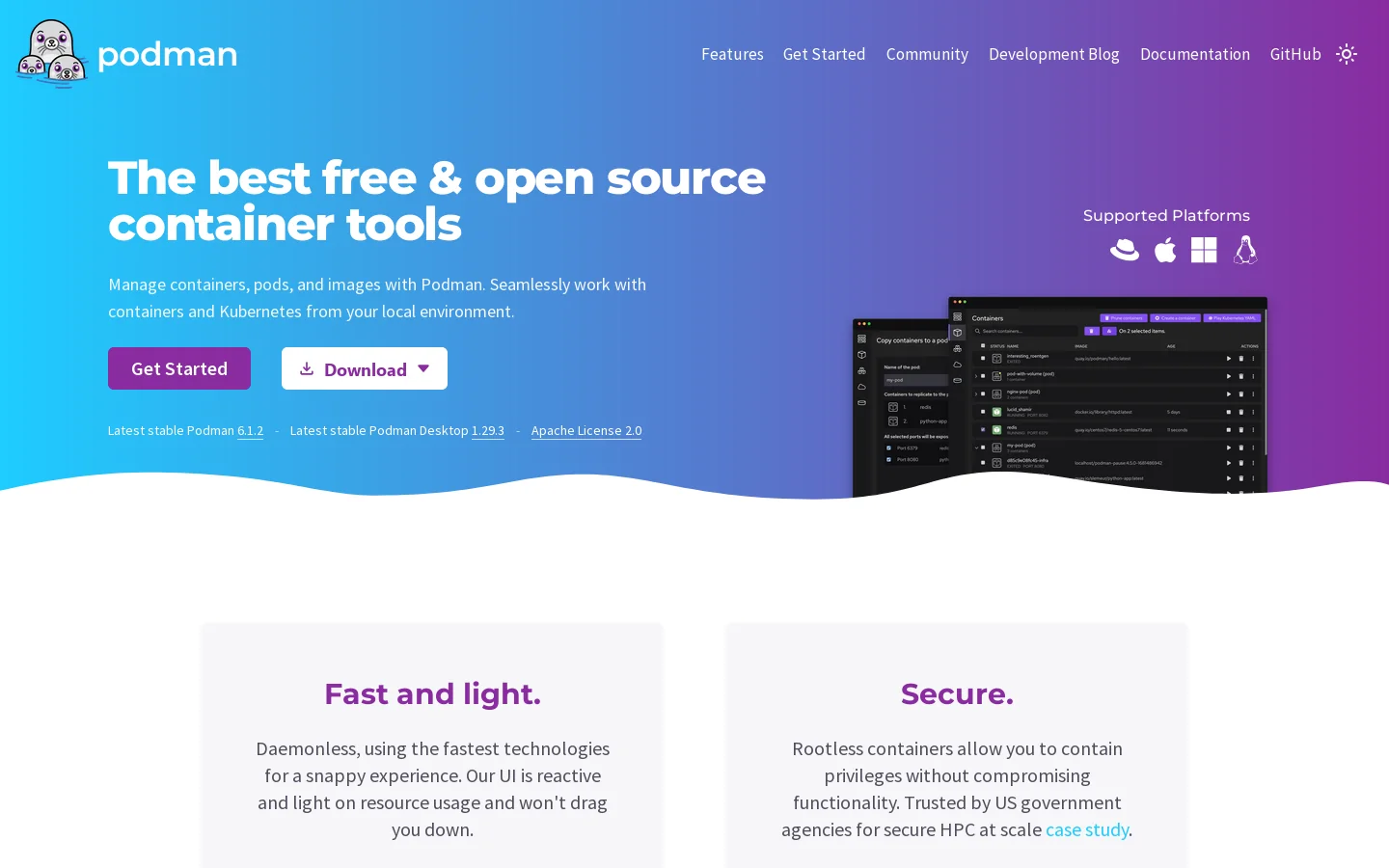 Podman Homepage screenshot