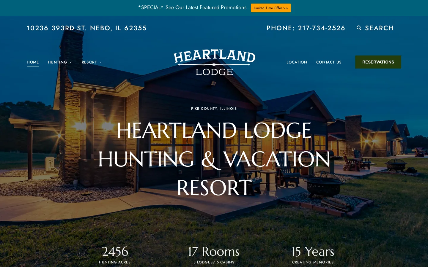 Heartland Lodge Homepage screenshot