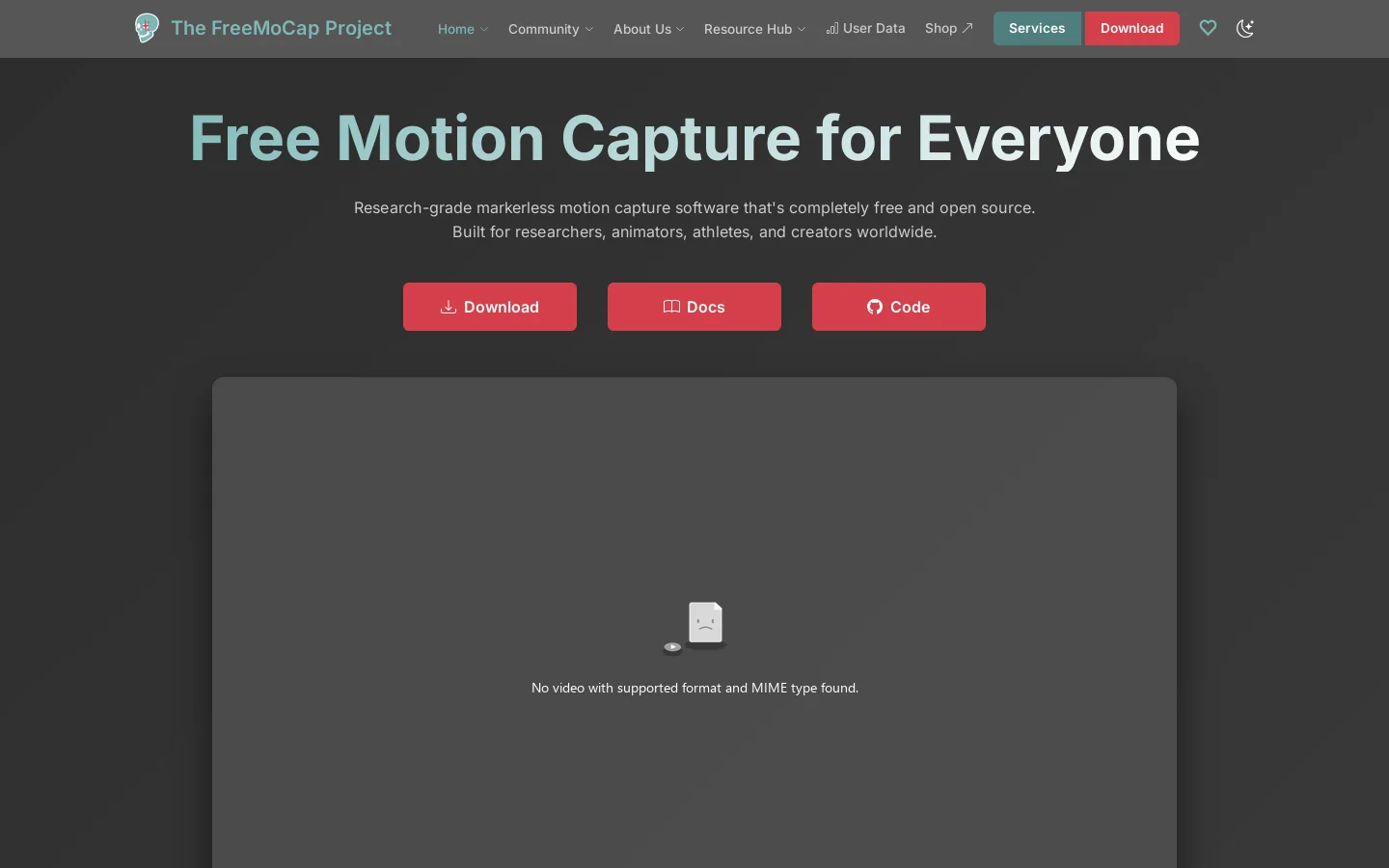 FreeMoCap Homepage screenshot