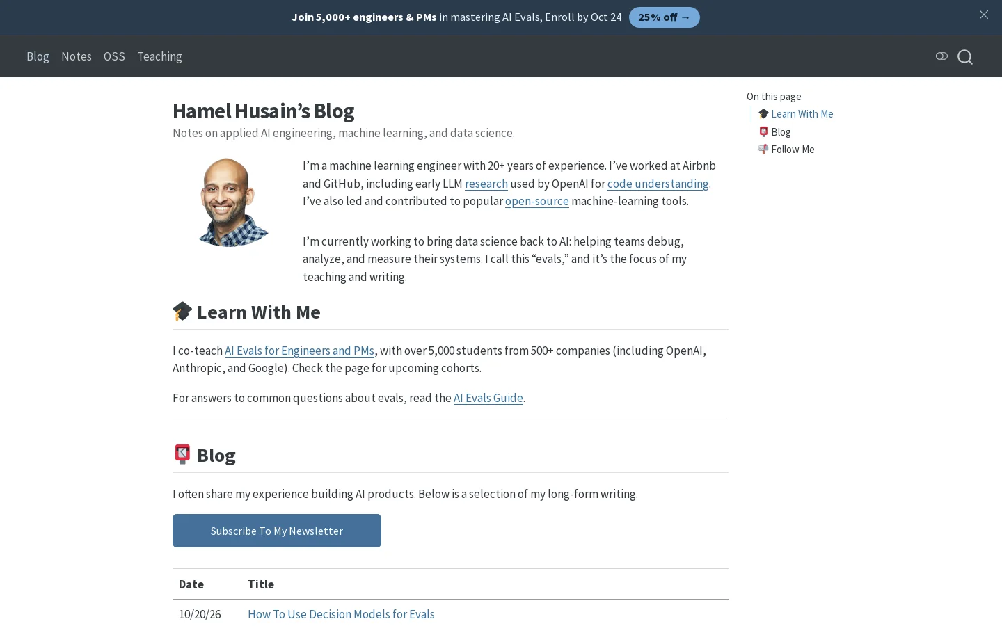 Hamel's Blog Homepage screenshot