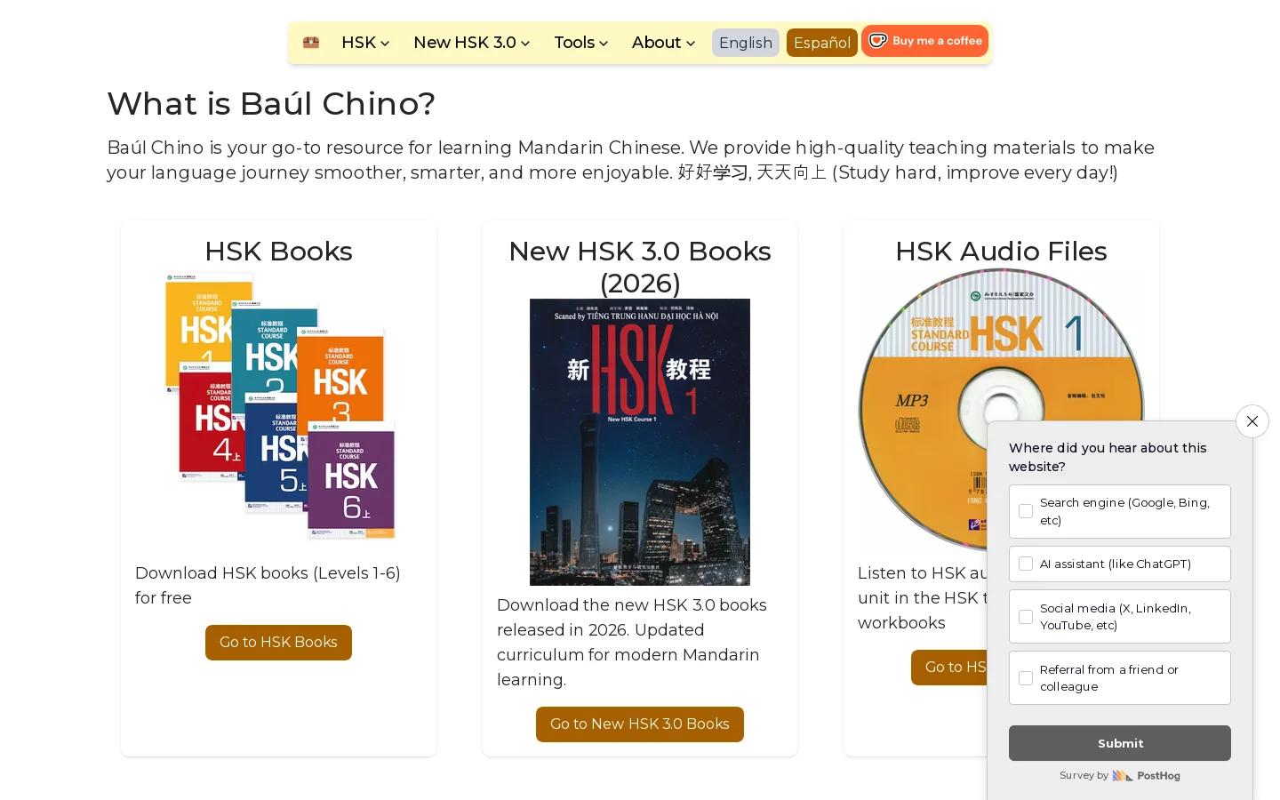 Baúl Chino - Mandarin Learning Resources Homepage screenshot