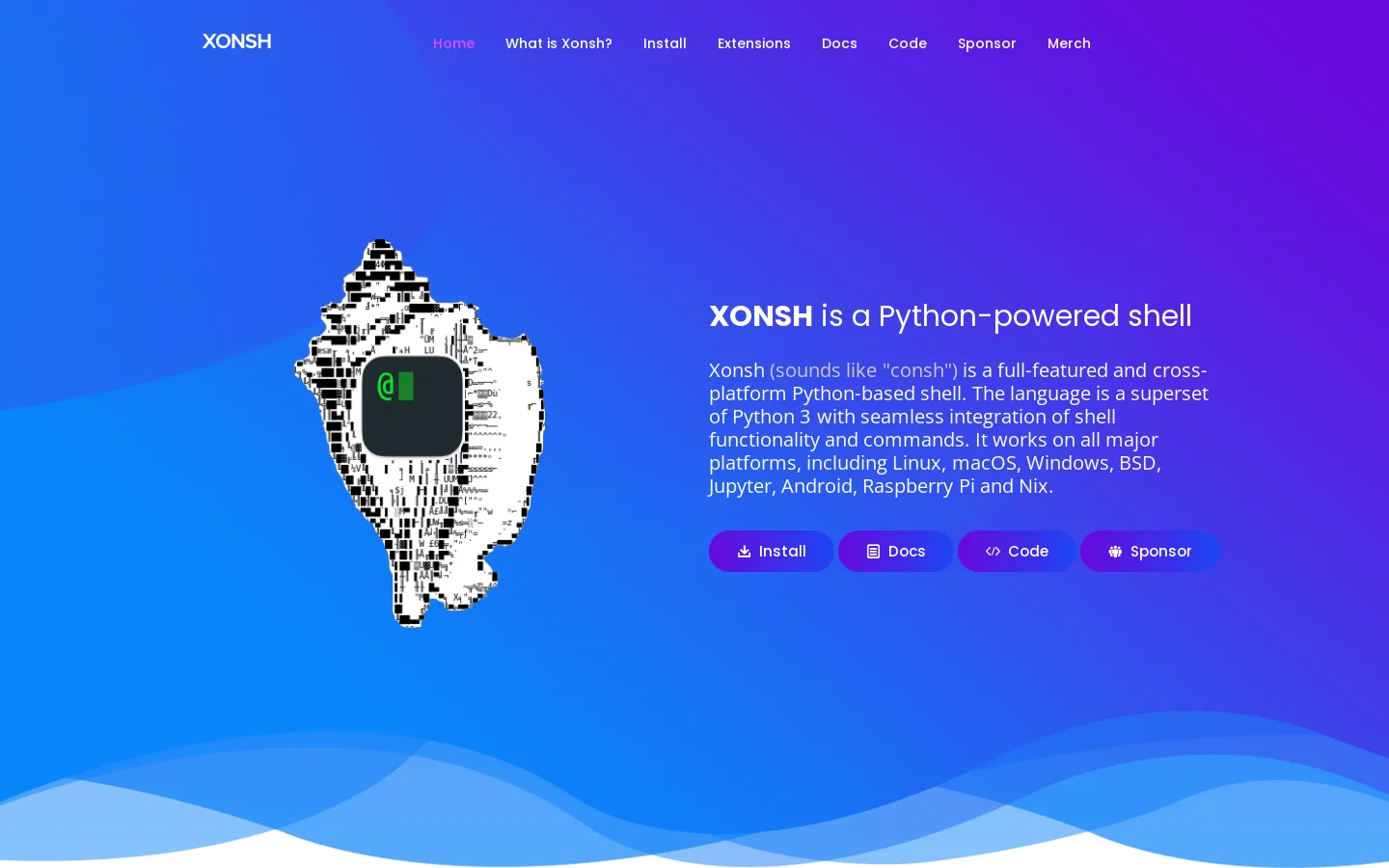 Xonsh Homepage screenshot