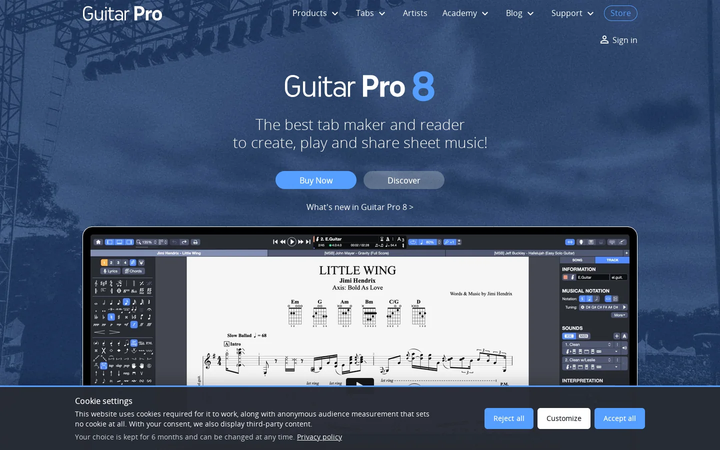 Guitar Pro Homepage screenshot