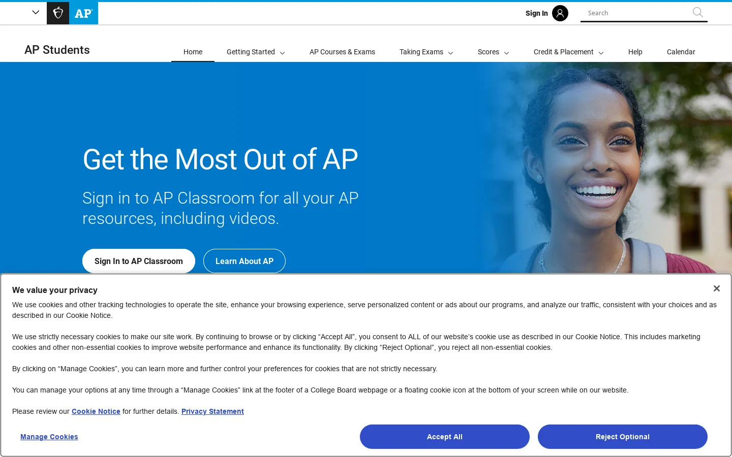 AP Students Homepage screenshot