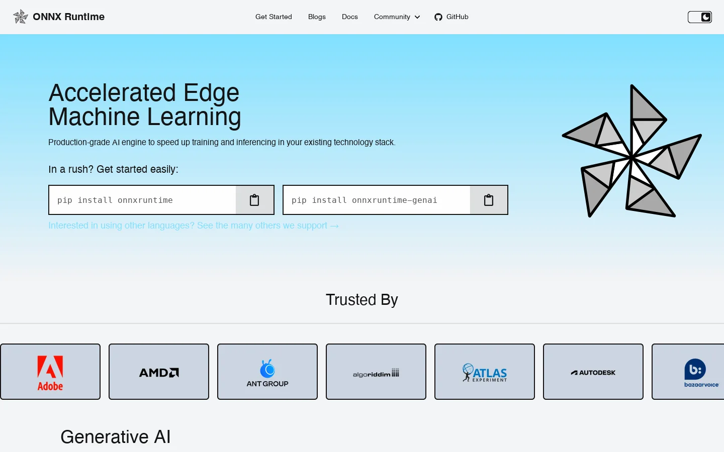 ONNX Runtime Homepage screenshot