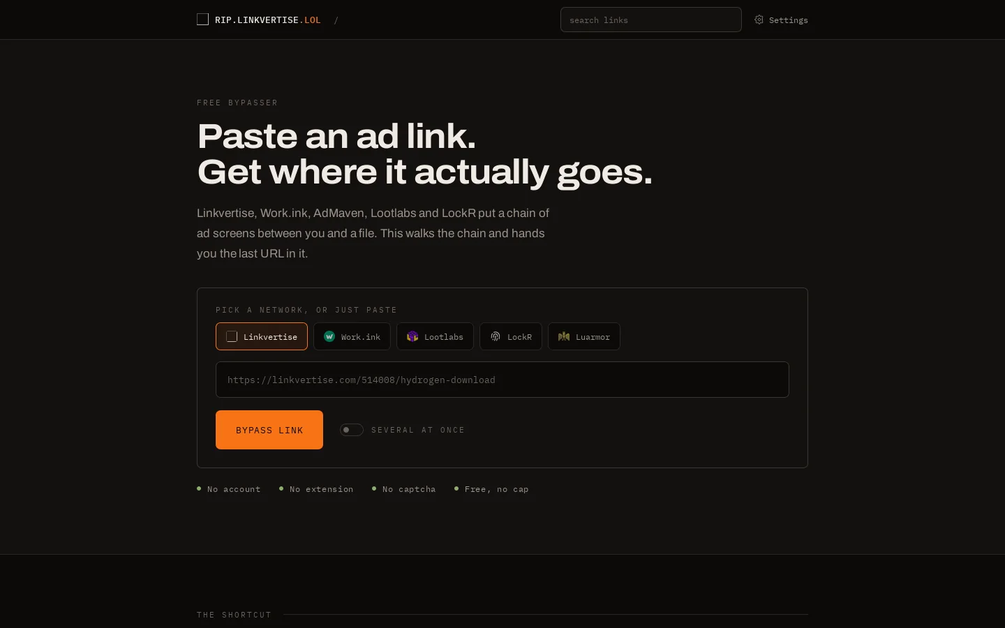 Free Linkvertise Bypass | Skip Work.ink, AdMaven & Lootlabs Ads Homepage screenshot