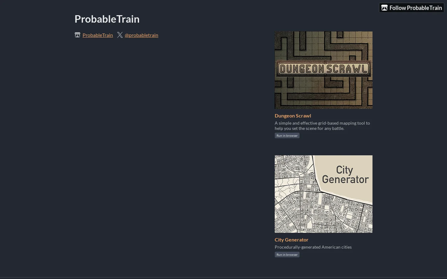 ProbableTrain Homepage screenshot