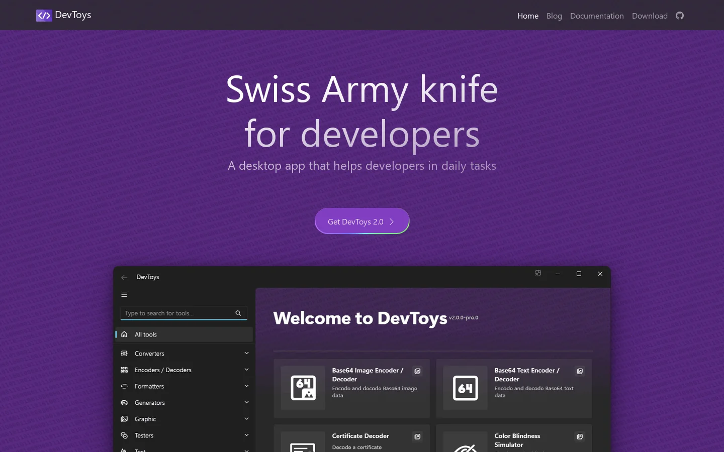 DevToys Homepage screenshot