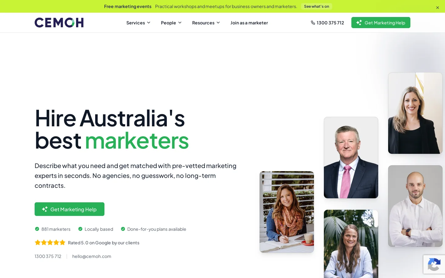 Hire Australia's Best Marketers — Vetted & Matched in 48hrs • Cemoh Homepage screenshot