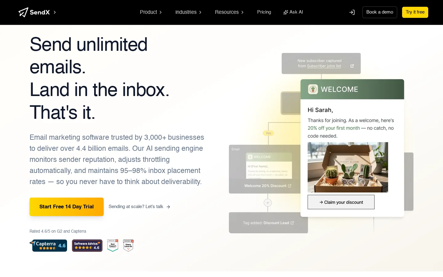 SendX Homepage screenshot