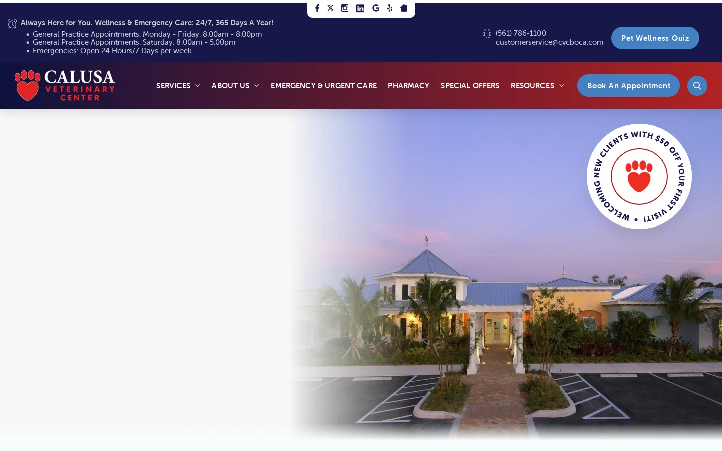 Calusa Veterinary Center: 24/7 Emergency & General Vet Care Homepage screenshot