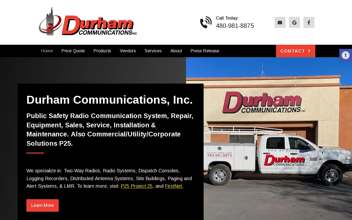 Public Safety Radio Equipment Phoenix | Public Safety Two-Way Radios Gilbert, AZ | Public Safety Radio Communication Systems | Durham Communications Homepage screenshot
