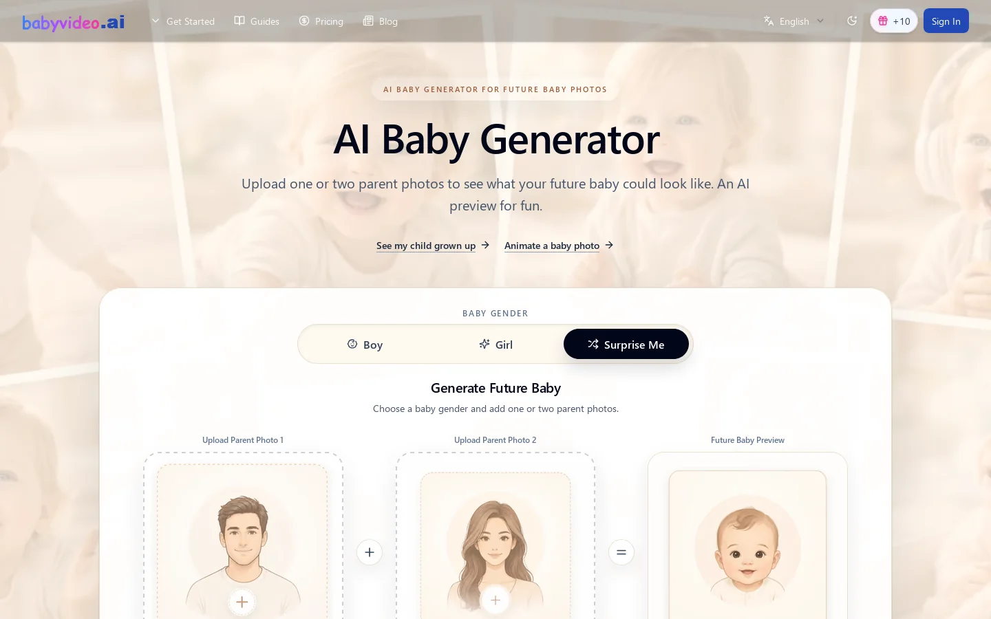 AI Baby Generator - See Your Future Baby from Parent Photos Homepage screenshot