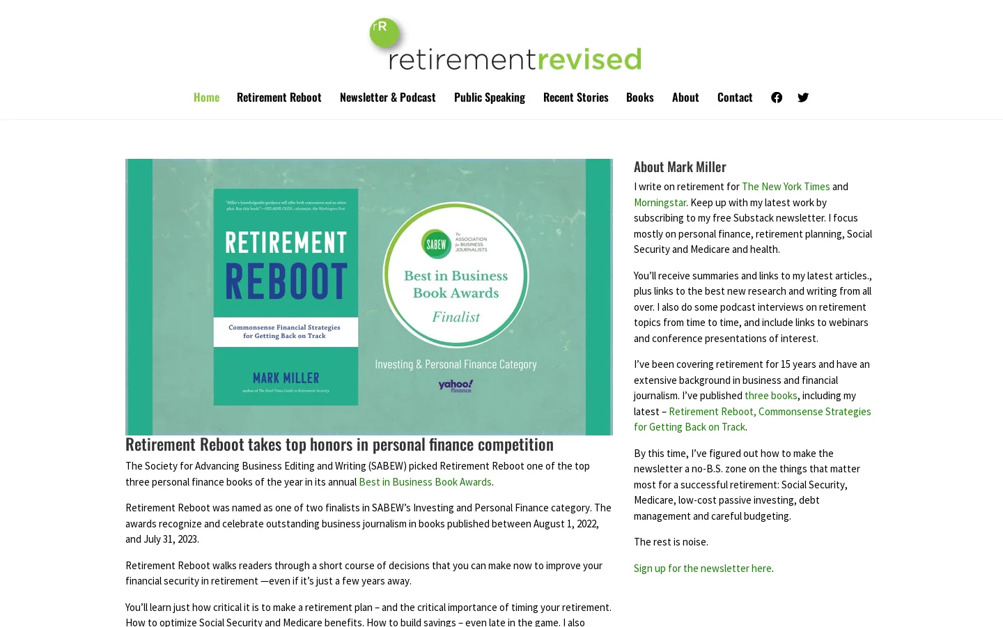 Retirement Revised Homepage screenshot