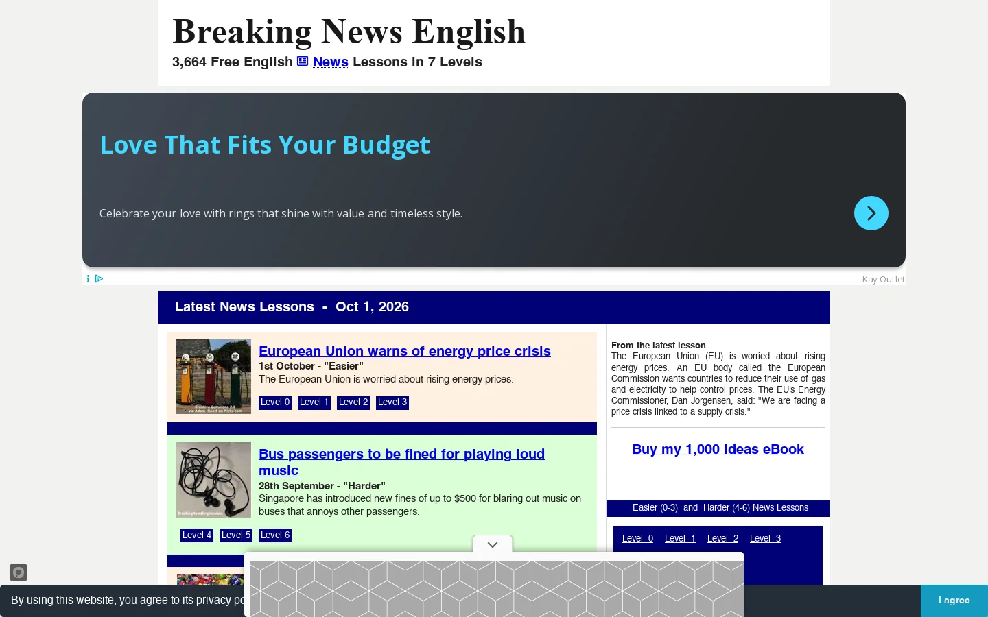 Breaking News English Lessons Homepage screenshot