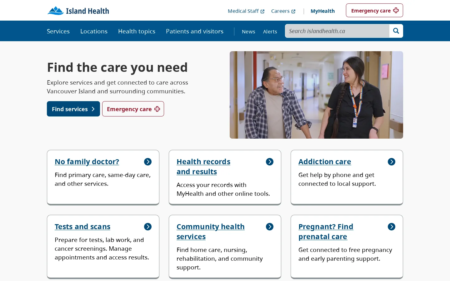 Island Health Homepage screenshot