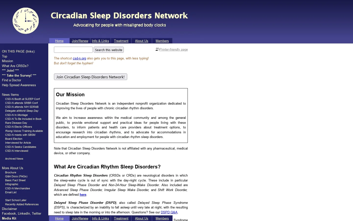Circadian Sleep Disorders Network Homepage screenshot