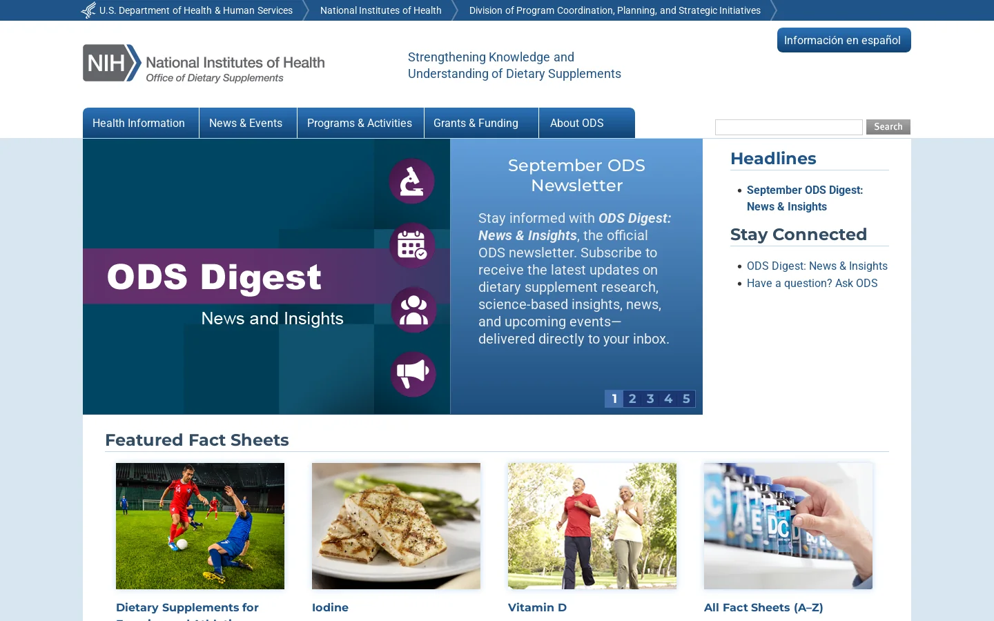 Office of Dietary Supplements (ODS) Homepage screenshot